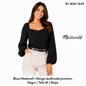 Blusa Madewell Manga Larga Negro talla M Mujer