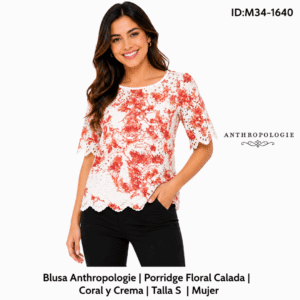 Blusa Antropology Porridge Coral / Crema talla S Mujer