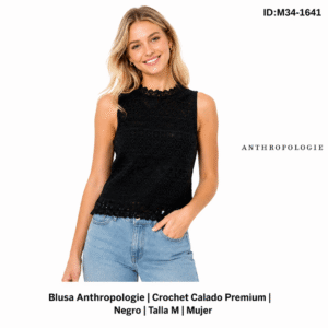 Blusa Antropology Crochet Premium Negro talla M Mujer