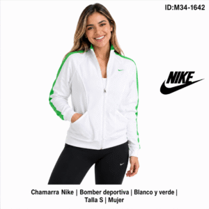 Chamarra Nike Bomber Blanco / Verde talla S Mujer