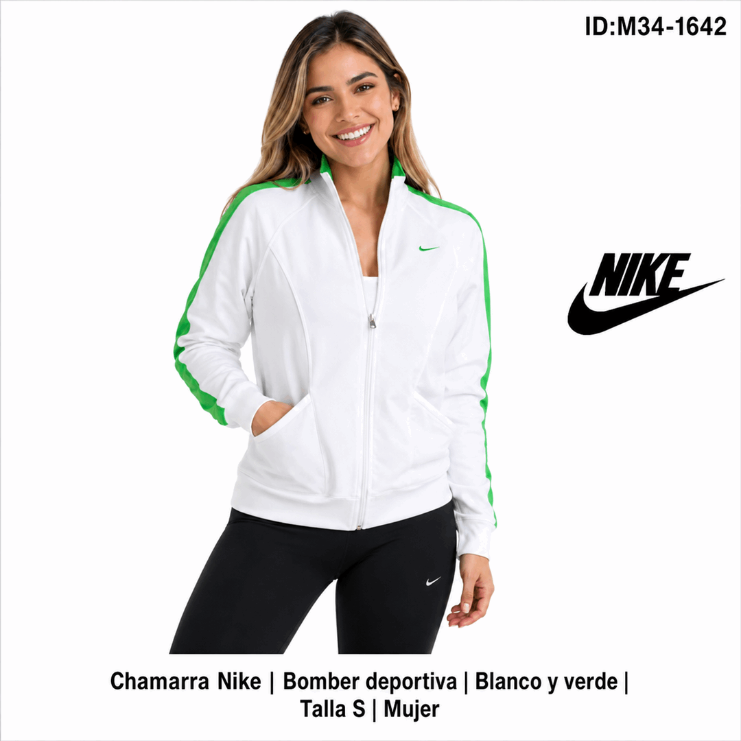 Chamarra Nike Bomber Blanco / Verde Talla S Mujer Chamarra Nike Bomber Blanco / Verde talla S Mujer