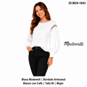 Blusa Madewell Bordado /Algodón Blanco / Café talla M Mujer