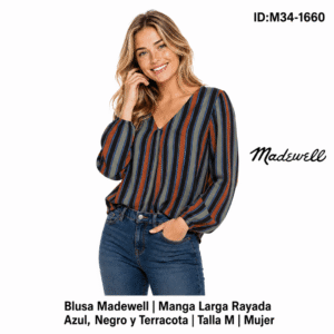 Blusa Madewell Rayas Azul / Negro / Terracota talla M Mujer