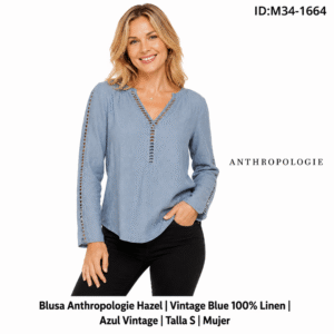 Blusa Antropology Lino Azul Indigo talla S Mujer