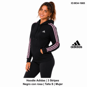Sudadera Adidas 3 Rallas Rosas Negro talla S Mujer