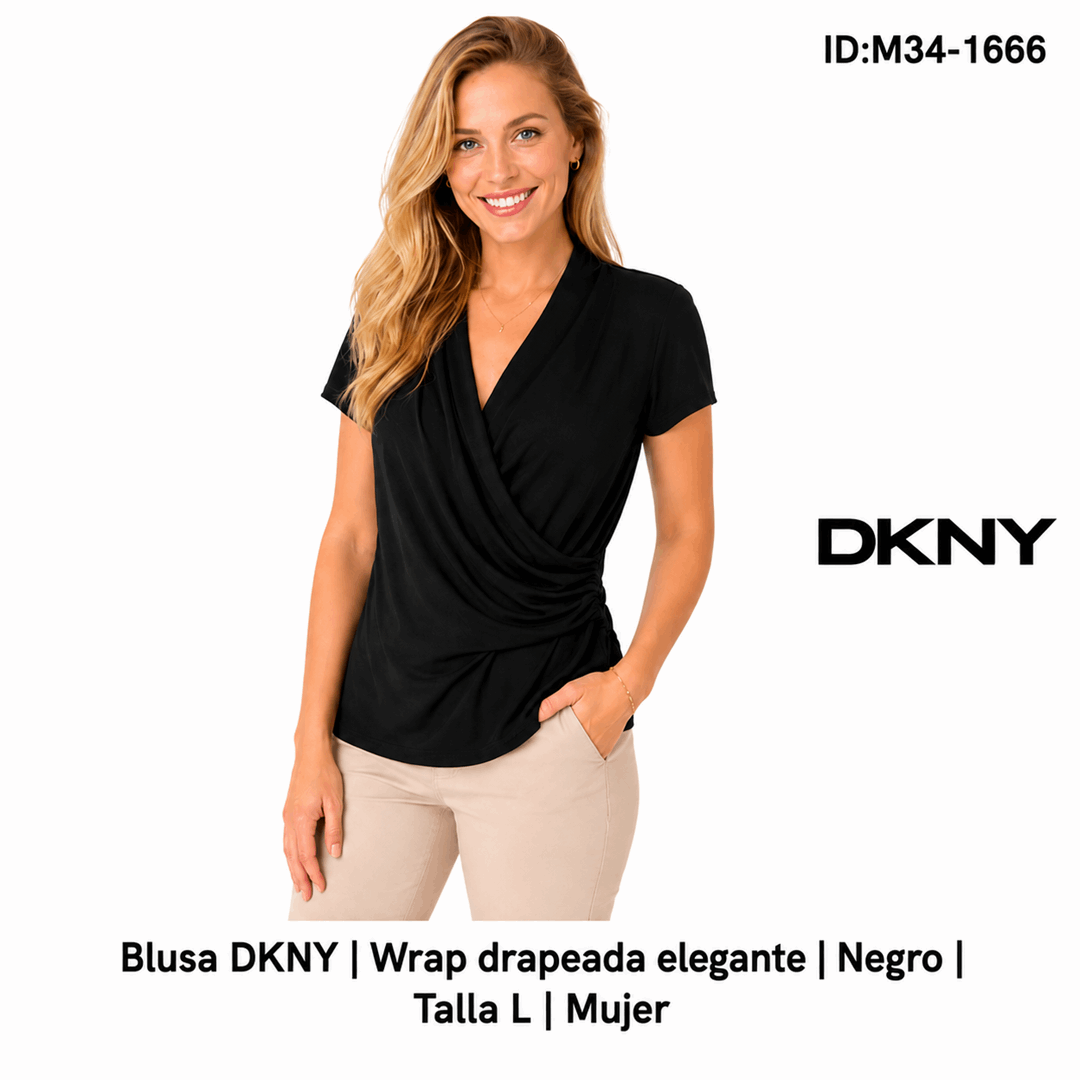 Blusa DKNY Drapeada Negro Talla L Mujer Blusa DKNY Drapeada Negro talla L Mujer