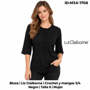 Blusa Liz Claiborne Crochet Negro talla S Mujer