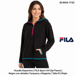 Sudadera Fila Sport 3/4 Zip Negro / Turquesa talla M Mujer