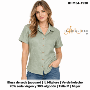 Blusa IL Migliore Seda / Algodón Verde Helecho talla M Mujer