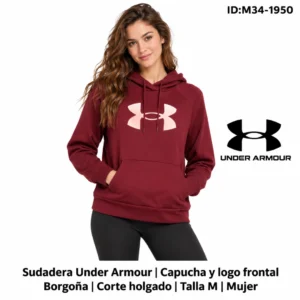Sudadera Under Armour Logo Frotal Borgoña talla M Mujer