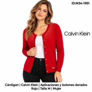Cardigan Calvin Klein Botones Dorados Rojo talla M Mujer
